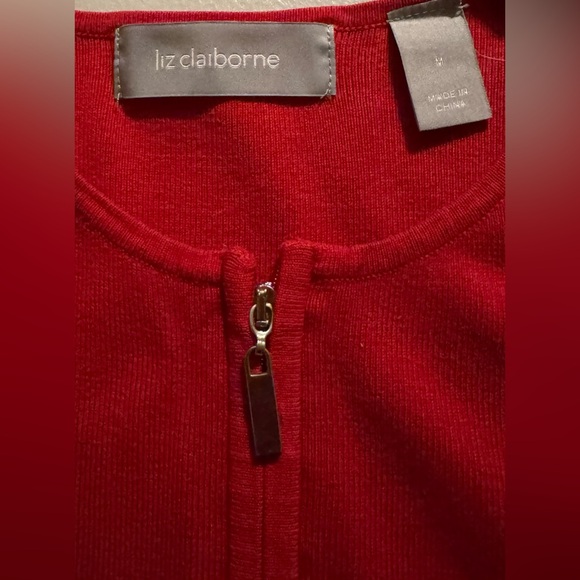 Liz Claiborne Women’s Cherry Red Top Sweater. With Zip Closure 
Medium. NWOT - Picture 2 of 11